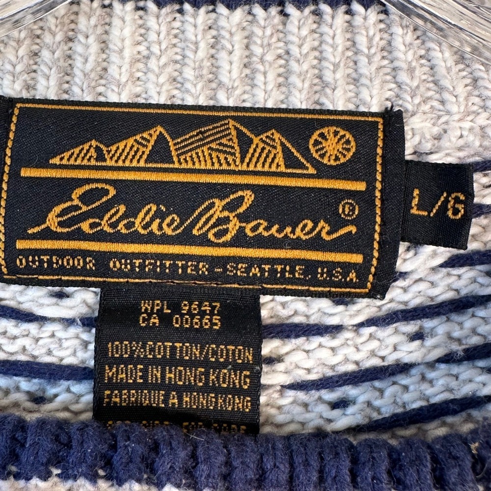 Eddie Bauer Vintage Mens Large Grey Navy‎ Birdseye Knit Cotton Sweater L/G - Picture 2 of 7